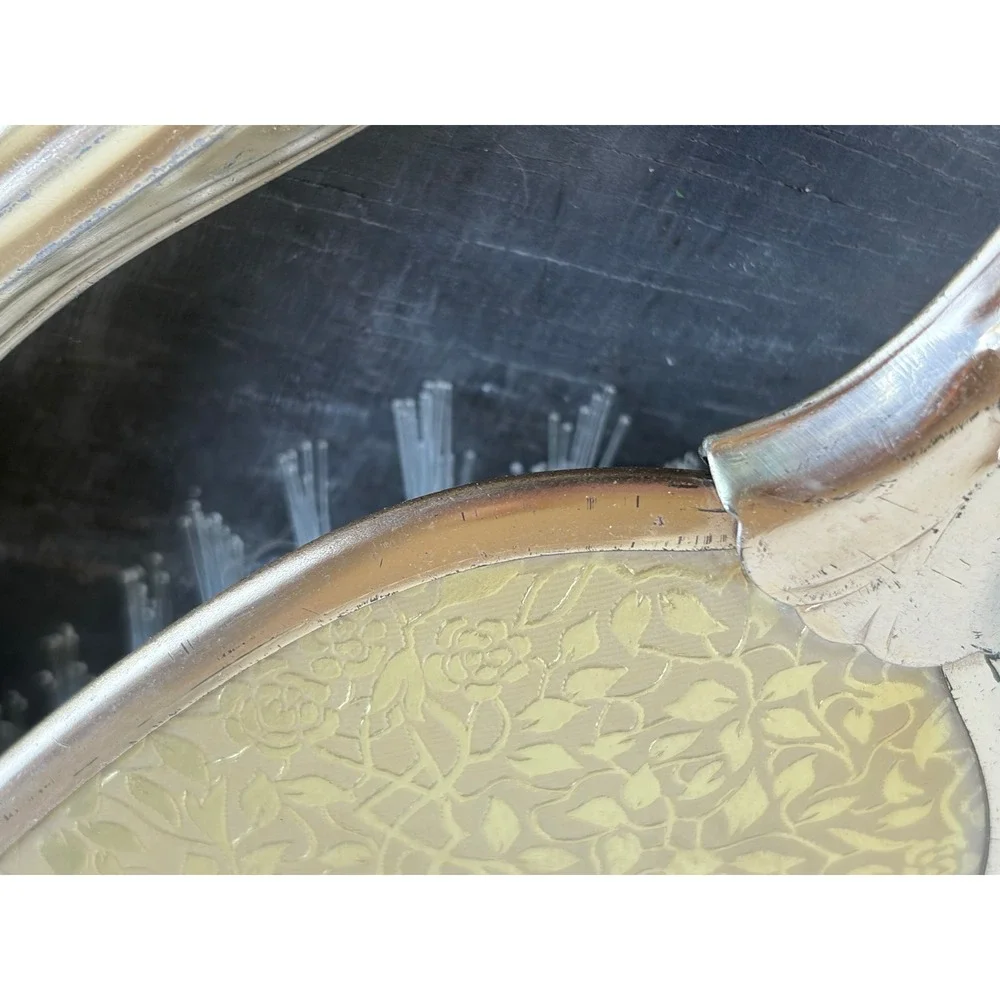 Vintage Gold Tone Floral Vanity Set Hand Mirror Hairbrush Compact 3 Piece Set